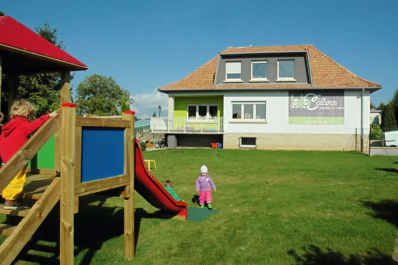 The nursery house and garden, with the playhouse and slide