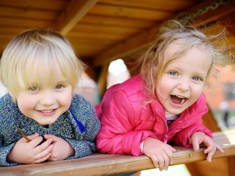 Two children laughing